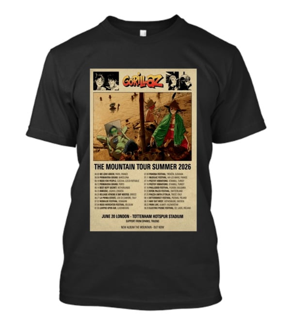 Gorillaz We Love Green Paris June 05 2026 The Mountain Tour T-Shirt