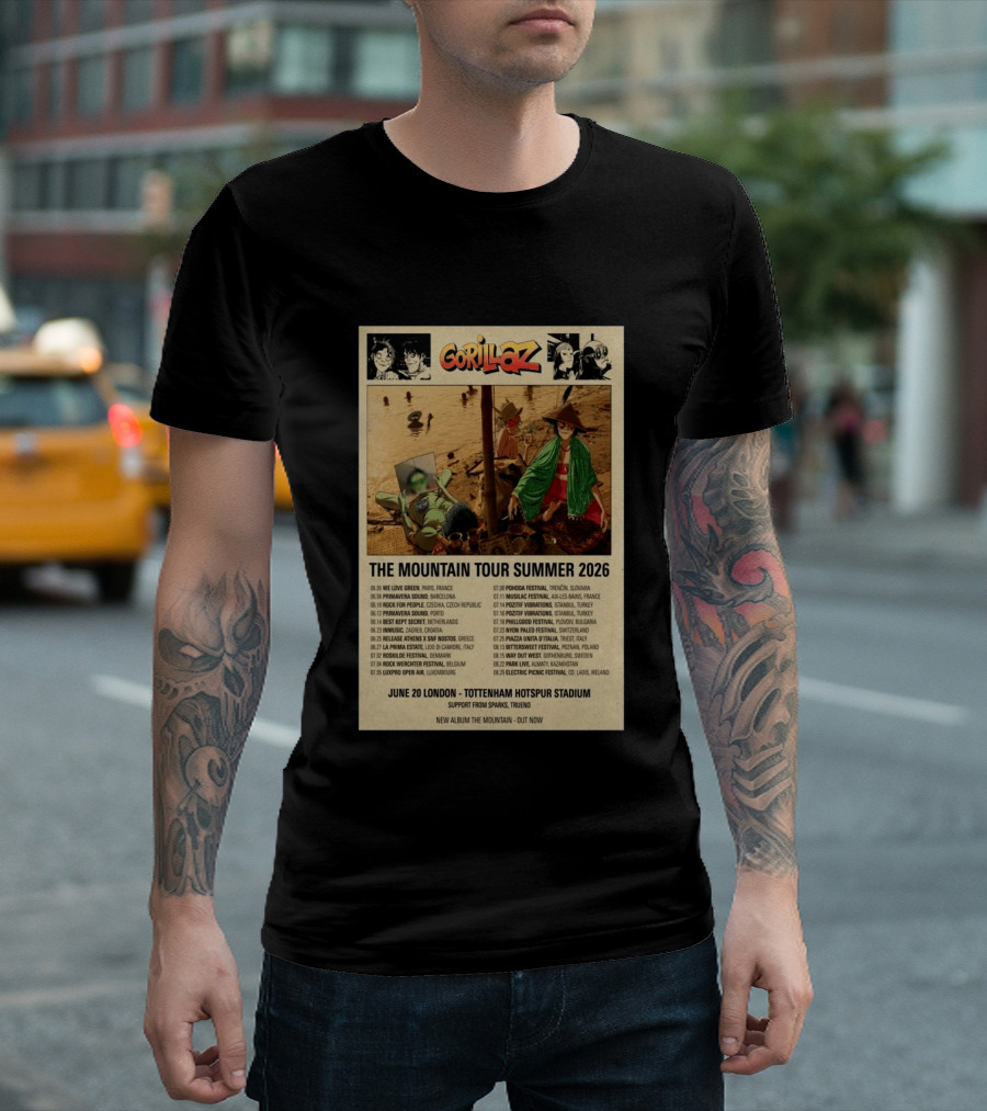 Gorillaz We Love Green Paris June 05 2026 The Mountain Tour T-Shirt