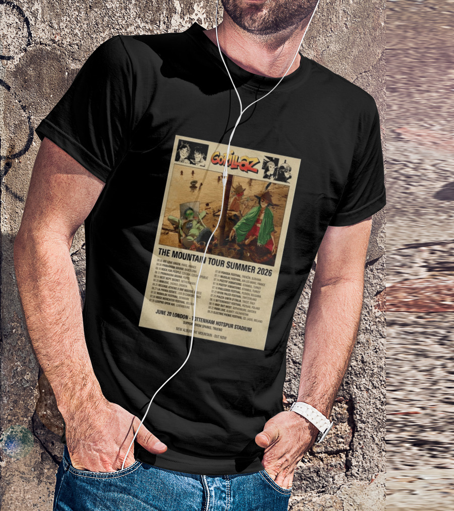 Gorillaz We Love Green Paris June 05 2026 The Mountain Tour T-Shirt