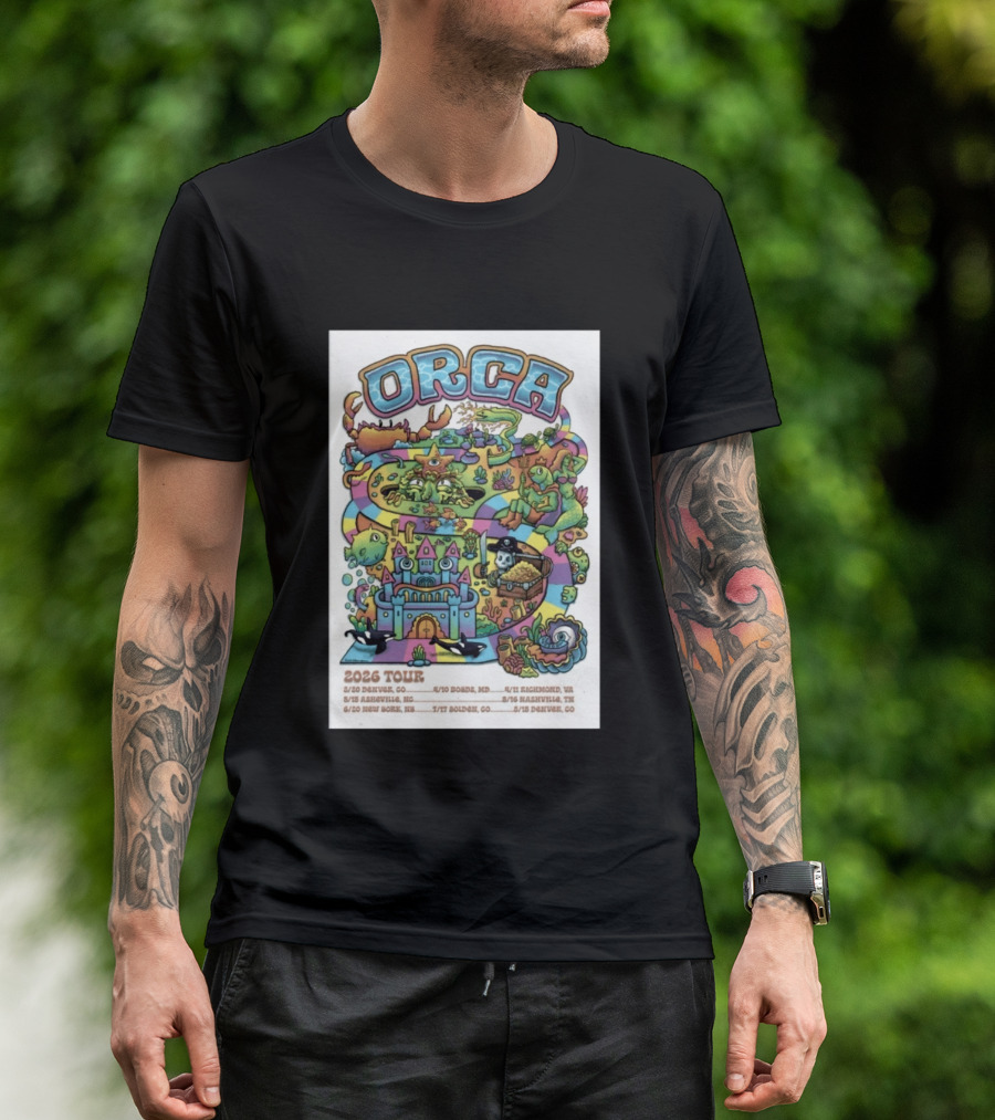 ORCA 2026 Tour Colorful Adventure Map Denver Asheville New York Boise Richmond Nashville Golden T-Shirt