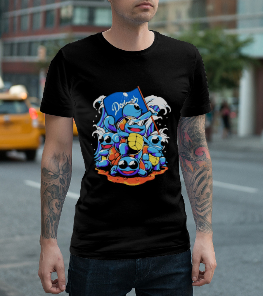 Squirtle Squad Dodgers Blue Flag Los Angeles Pokémon Collaboration T-Shirt