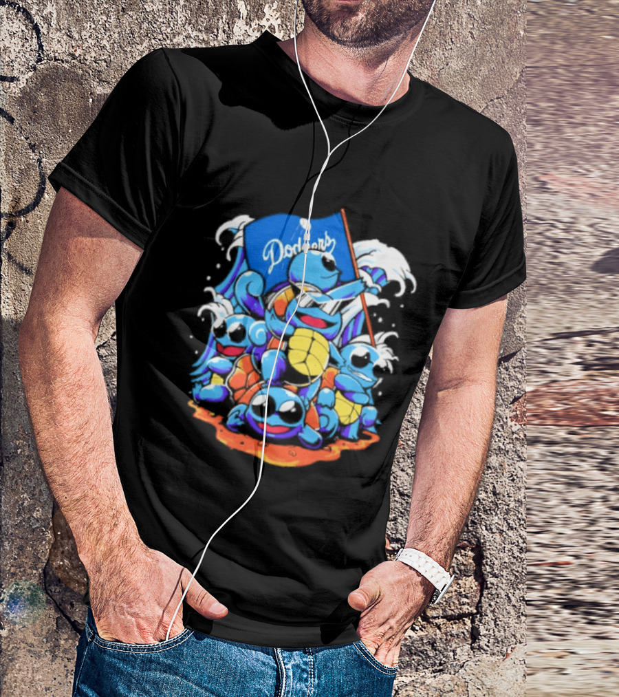 Squirtle Squad Dodgers Blue Flag Los Angeles Pokémon Collaboration T-Shirt