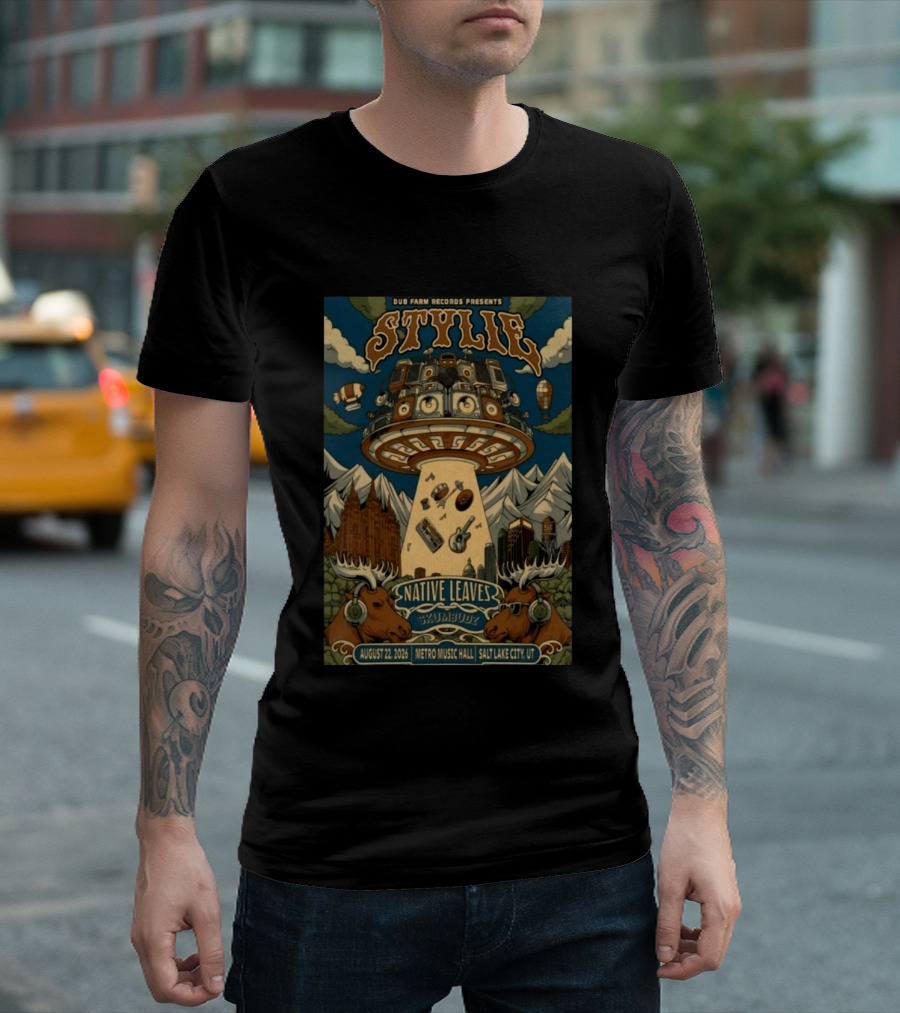 Dub Farm Records Presents Stylie Native Leaves Skumbudz Salt Lake City UT August 22 2026 Metro Music Hall T-Shirt