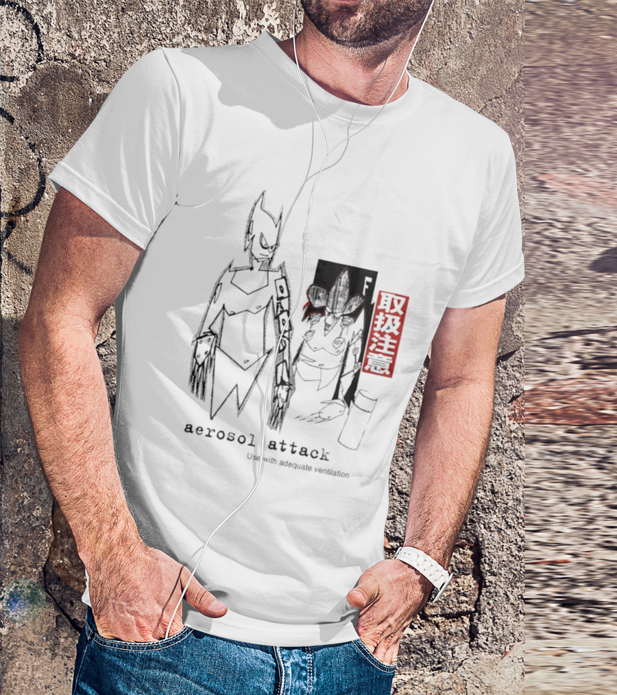 Aerosol Attack Use With Adequate Ventilation Japanese Text Robots T-Shirt