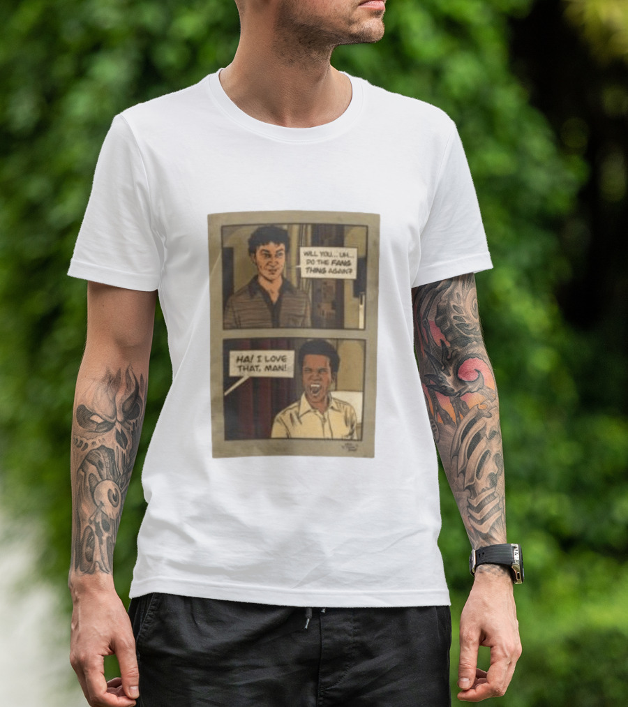 Interview With The Vampire X Cat's Doodle Dump Fang Thing Will You Do The Fang Thing Again Ha I Love That Man T-Shirt