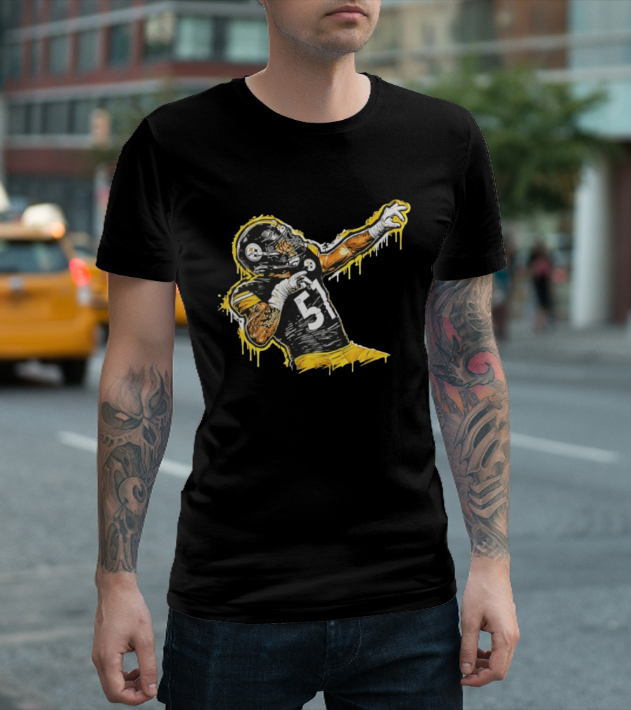 Nick Herbig 51 Pittsburgh Steelers Celebratory Pose Football Player Drawing T-Shirt