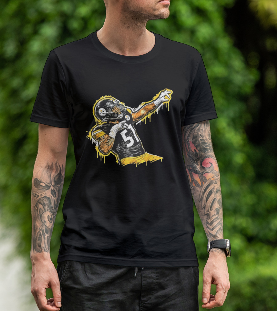 Nick Herbig 51 Pittsburgh Steelers Celebratory Pose Football Player Drawing T-Shirt