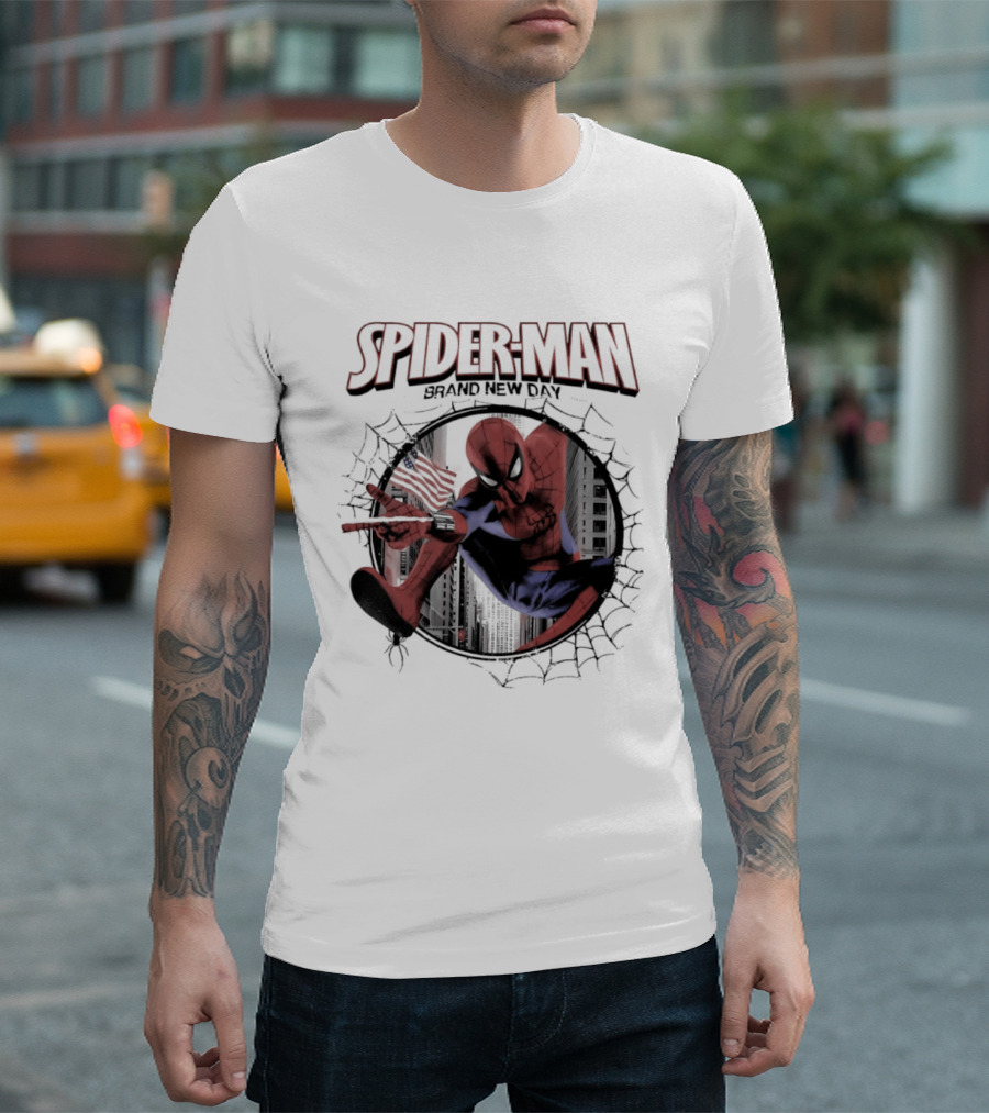 Spider Man Brand New Day Marvel Peter Parker Swinging Action T-Shirt