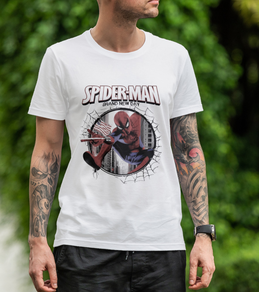 Spider Man Brand New Day Marvel Peter Parker Swinging Action T-Shirt