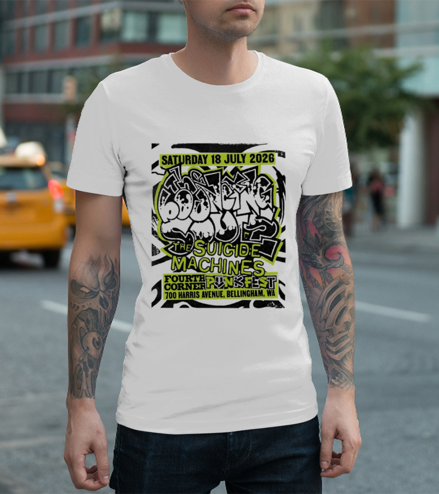 Saturday 18 July 2026 The Bouncing Souls The Suicide Machines Fourth Corner Punkfest Bellingham WA 700 Harris Avenue T-Shirt