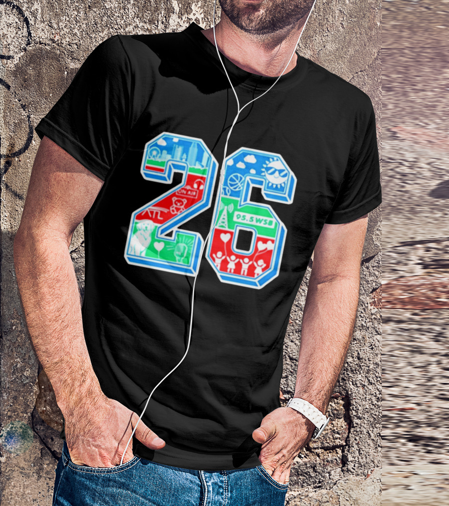 26th Annual WSB Care A Thon 95.5 WSB ATL Skyline Basketball Teddy Bear Radio Sun T-Shirt