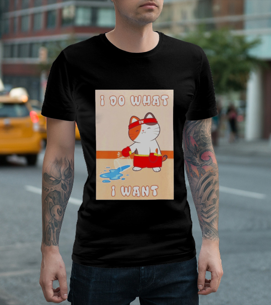 I Do What I Want Boxing Cat Spilled Water Red Gloves T-Shirt
