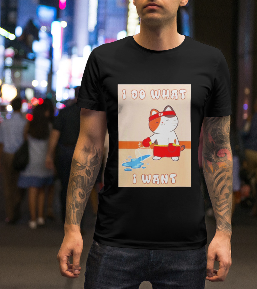 I Do What I Want Boxing Cat Spilled Water Red Gloves T-Shirt