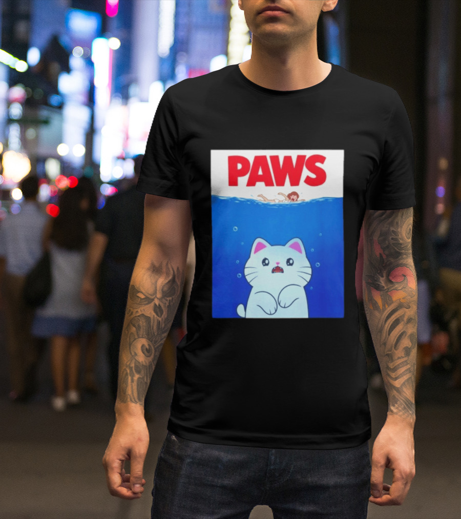 Paws Cat Parody Movie Jaws T-Shirt
