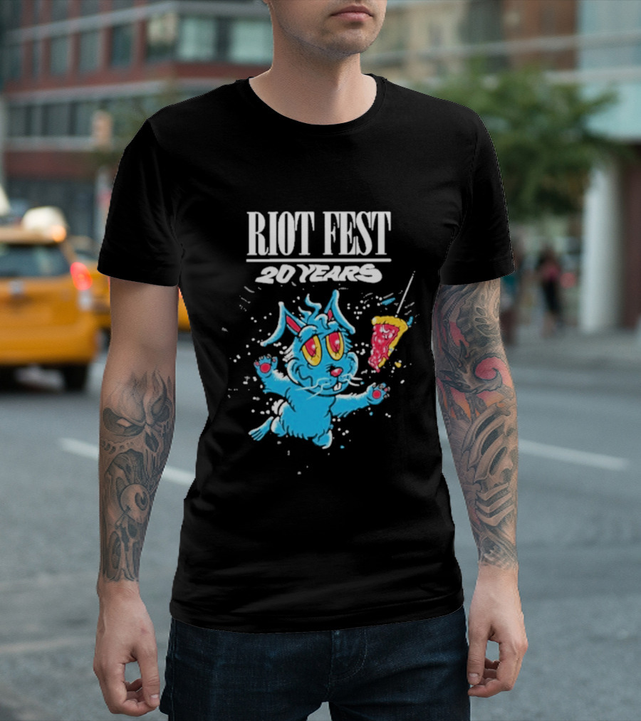 RIOT FEST 20 Years Blue Bunny And Pizza Slice Celebration T-Shirt