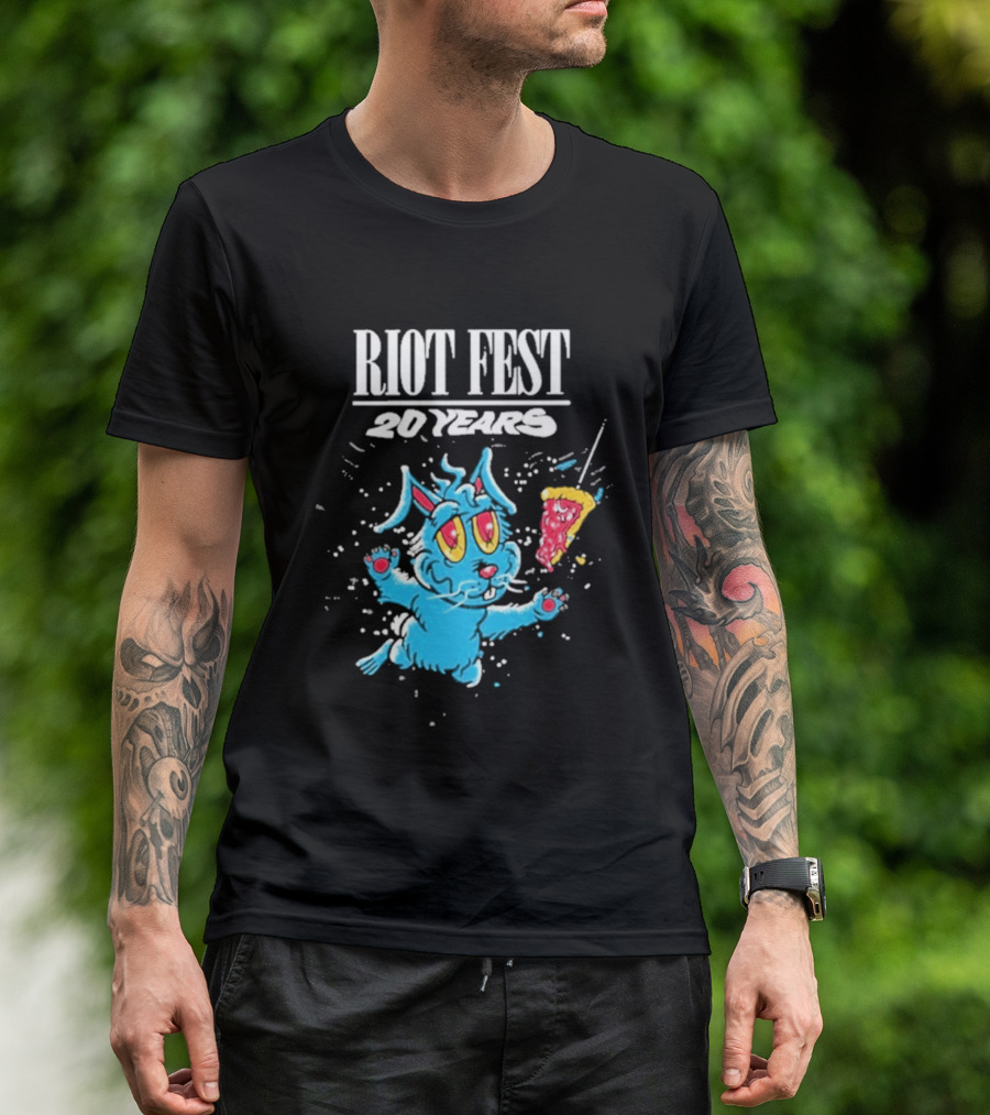 RIOT FEST 20 Years Blue Bunny And Pizza Slice Celebration T-Shirt