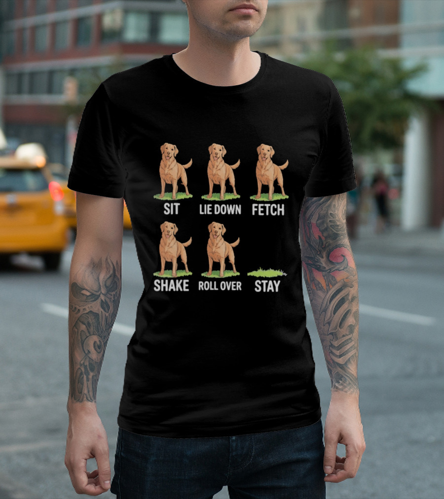Sit Lie Down Fetch Shake Roll Over Stay Golden Retriever T-Shirt
