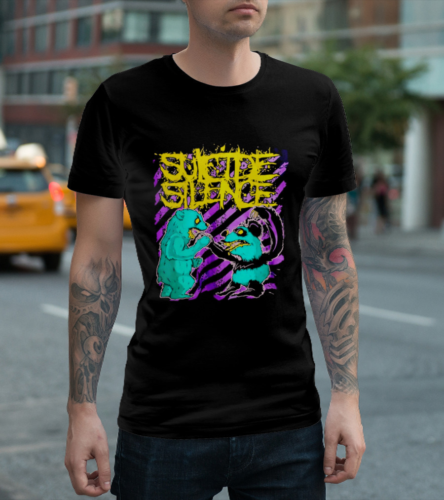 Suicide Silence Bears And Pandas Face Off In Striped Painting T-Shirt