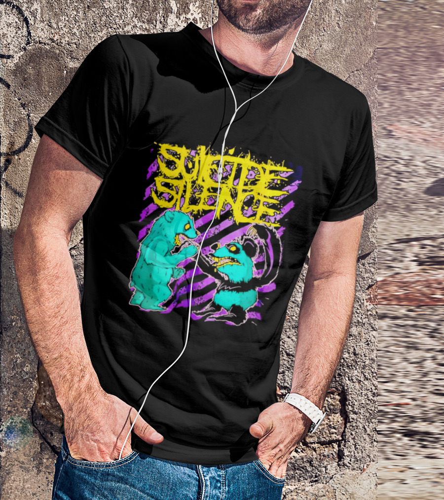 Suicide Silence Bears And Pandas Face Off In Striped Painting T-Shirt