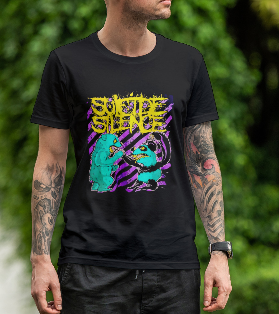 Suicide Silence Bears And Pandas Face Off In Striped Painting T-Shirt