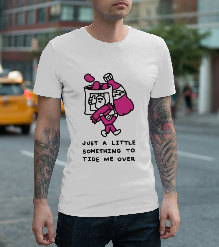 Just A Little Something To Tide Me Over Snack Pink Character Carrying Beer T-Shirt