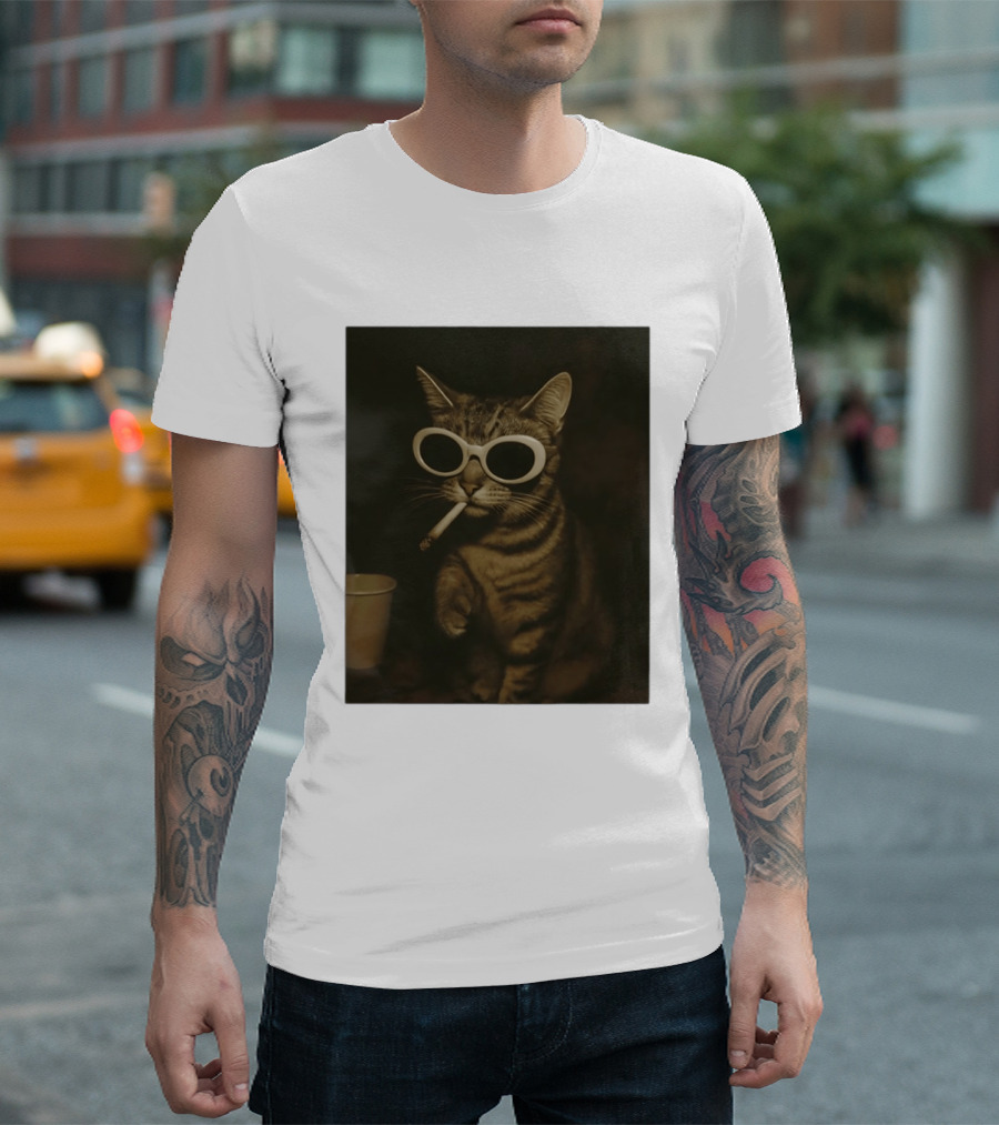 Cool Cat Smoking Sunglasses Meme Iconic Photo T-Shirt