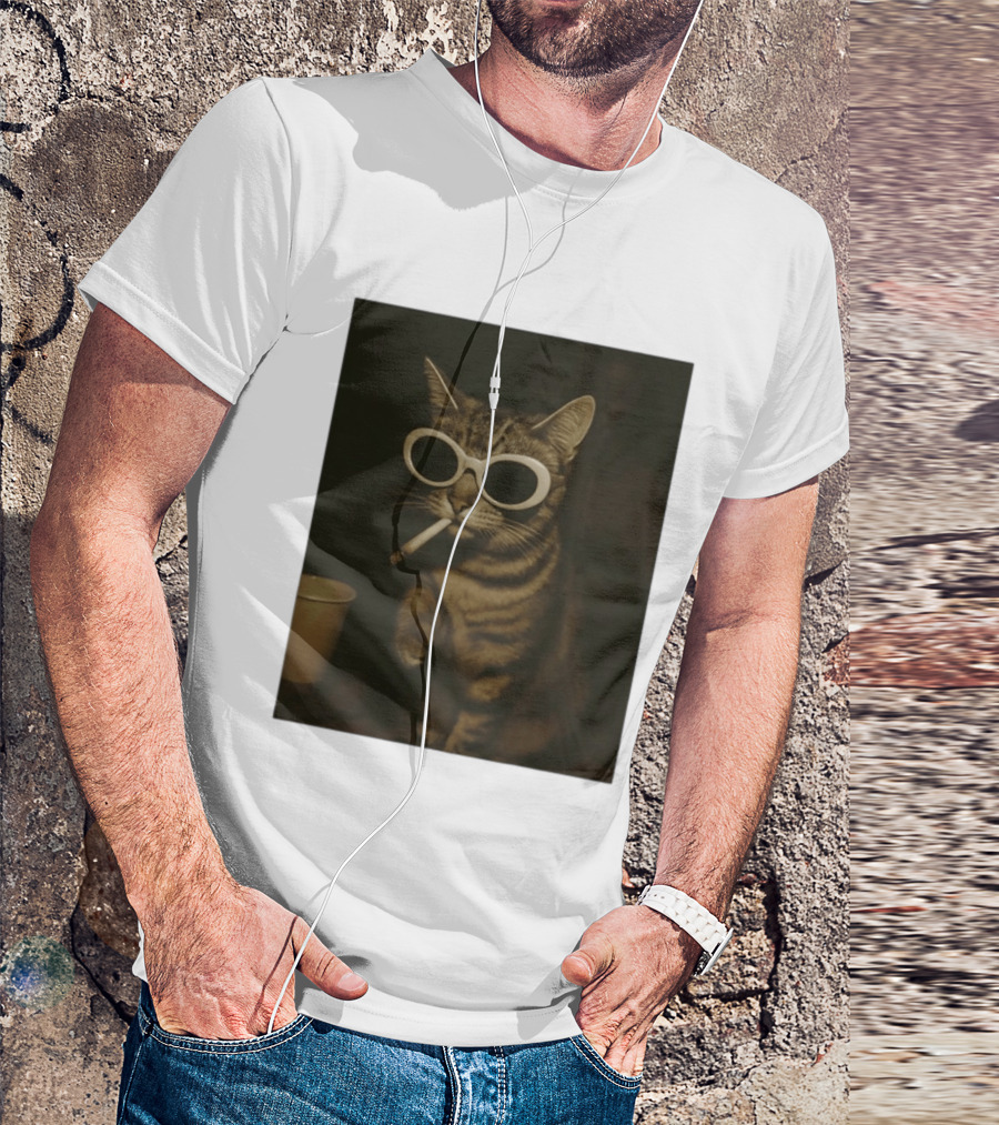 Cool Cat Smoking Sunglasses Meme Iconic Photo T-Shirt