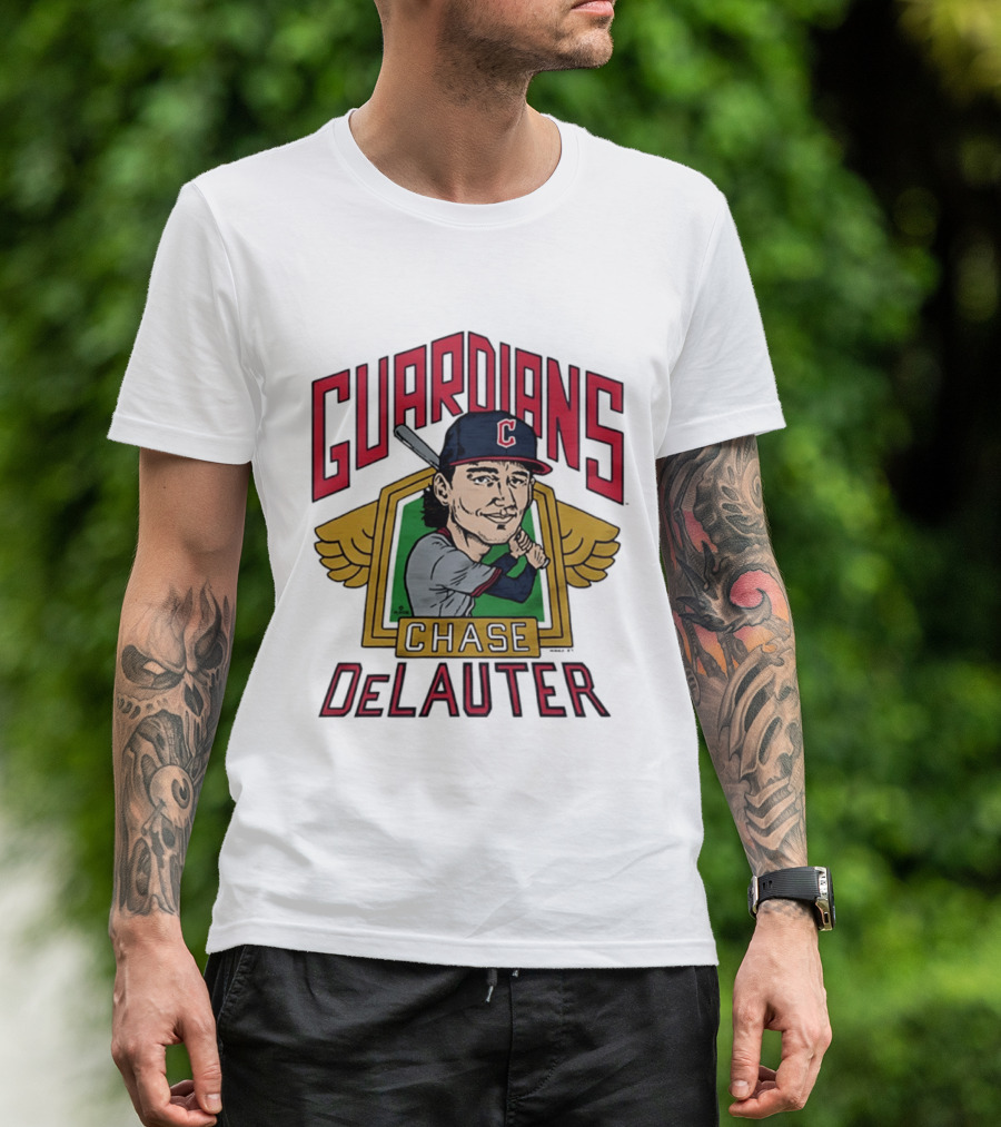 Guardians Chase DeLauter Baseball Caricature T-Shirt