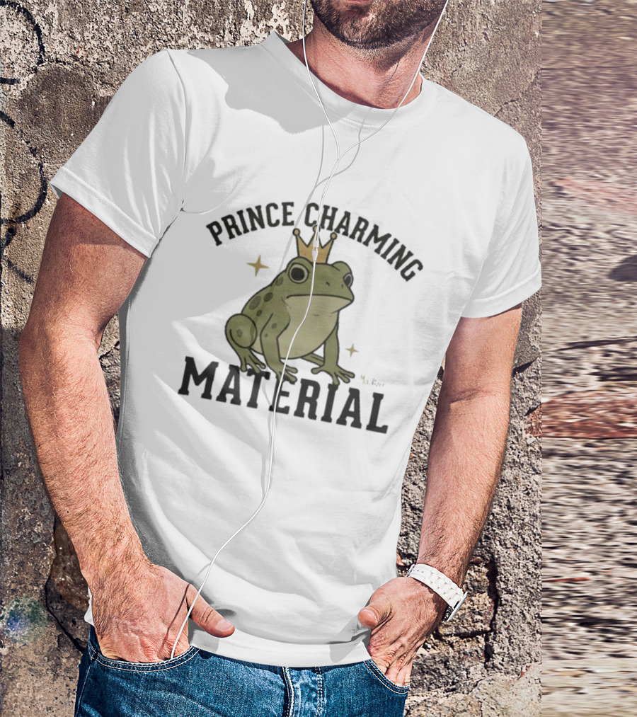 Prince Charming Material Frog With Crown And Stars T-Shirt