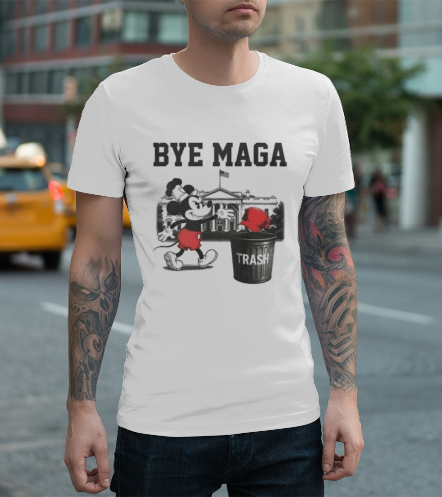 Bye Maga Trash Mickey Mouse Political Satire T-Shirt