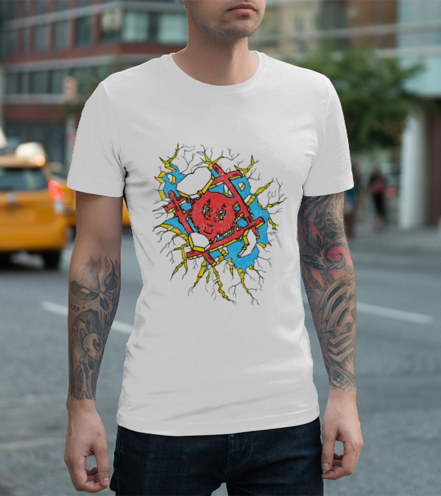 Hollowsquad La Store Hs Smash Fractured Red Face And Abstract Blue Yellow T-Shirt