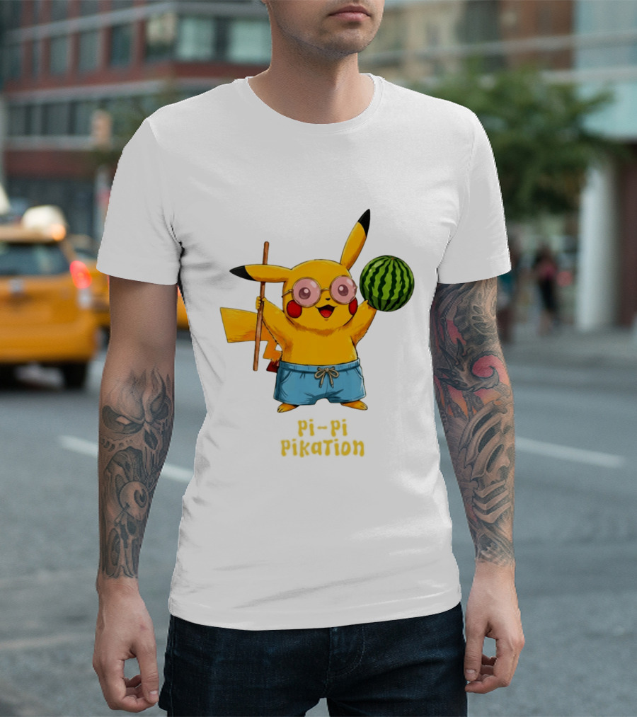 Pikachu Watermelon Summer Pi Pi Pikation Cute Sunglasses Beach T-Shirt