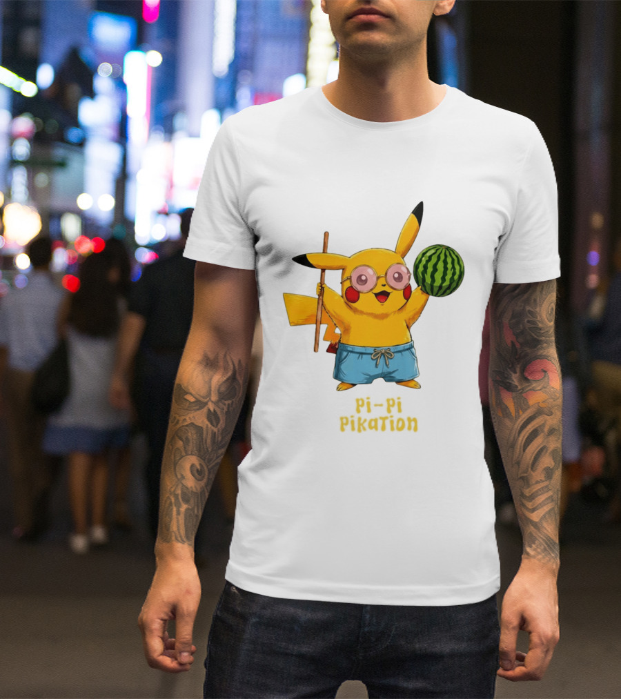 Pikachu Watermelon Summer Pi Pi Pikation Cute Sunglasses Beach T-Shirt