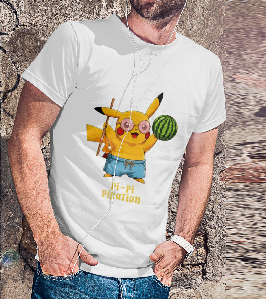 Pikachu Watermelon Summer Pi Pi Pikation Cute Sunglasses Beach T-Shirt