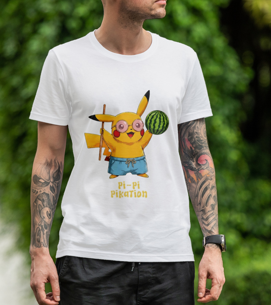 Pikachu Watermelon Summer Pi Pi Pikation Cute Sunglasses Beach T-Shirt
