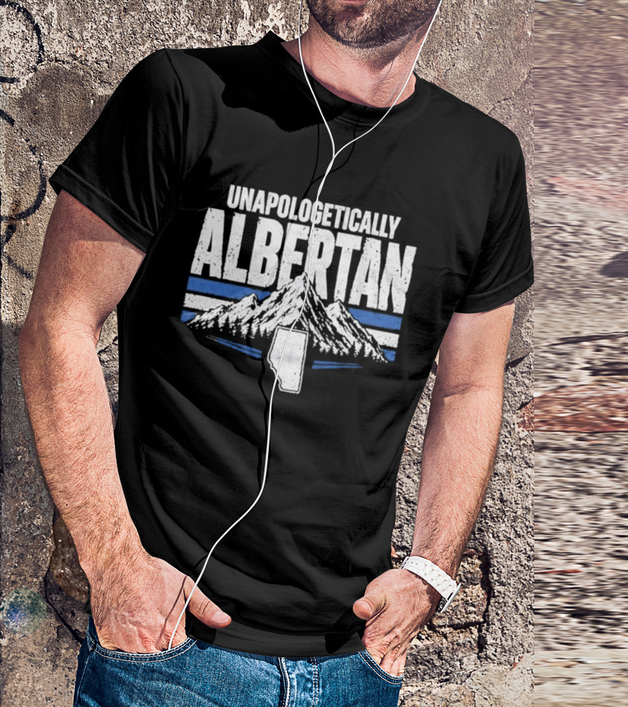 Unapologetically Albertan Alberta Map Mountains Stripes T-Shirt