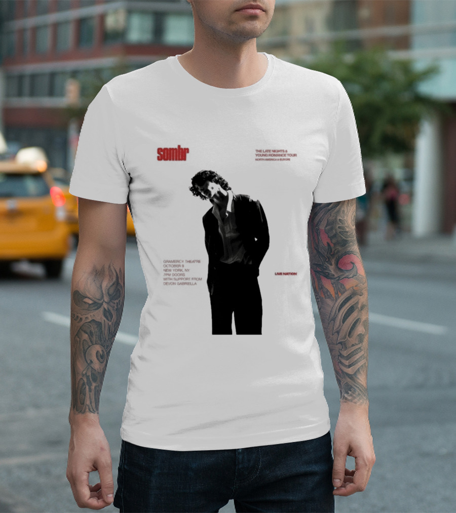 Sombr The Late Nights And Young Romance Tour Dates 2025 North America And Europe T-Shirt