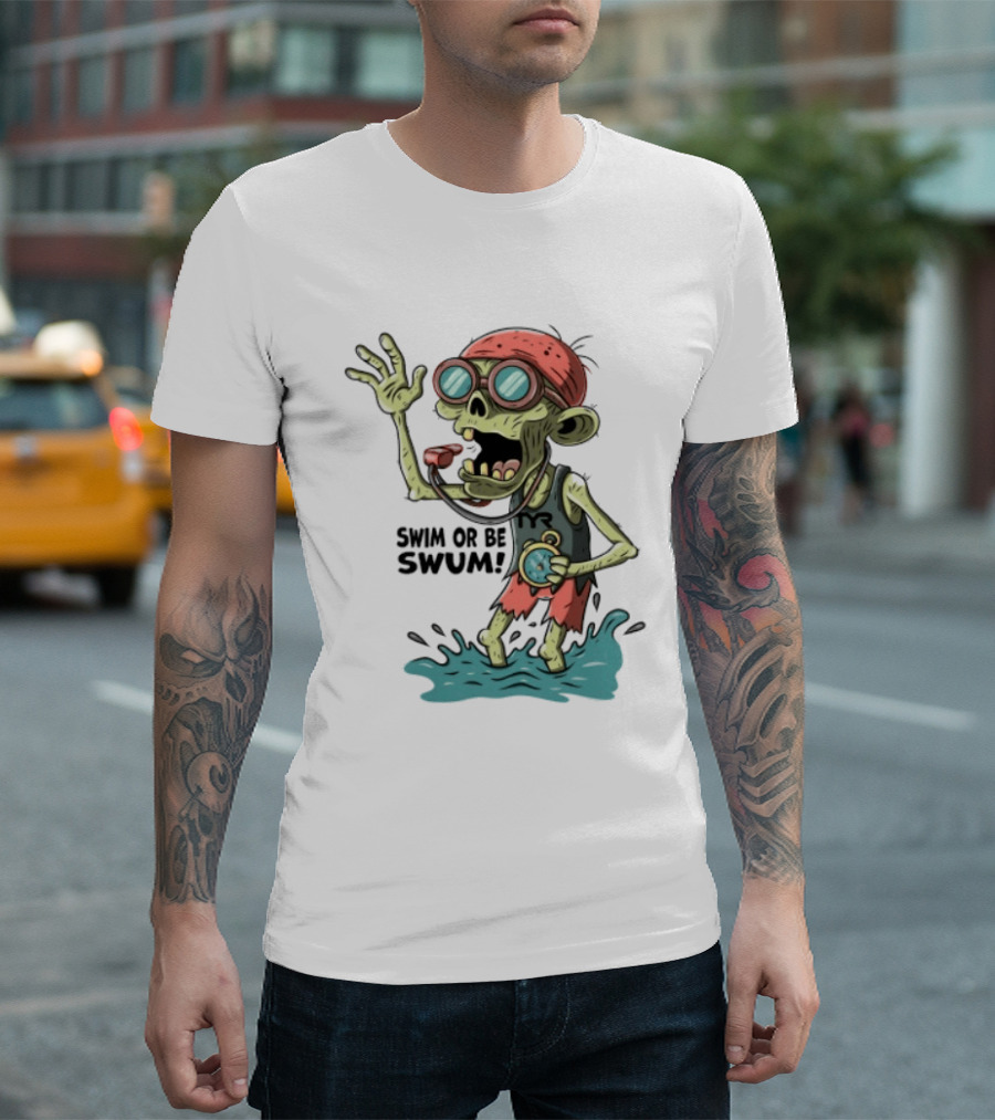 Swim Or Be Swum Zombie Lifeguard With Stop And Whistle T-Shirt