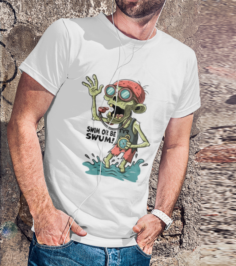 Swim Or Be Swum Zombie Lifeguard With Stop And Whistle T-Shirt