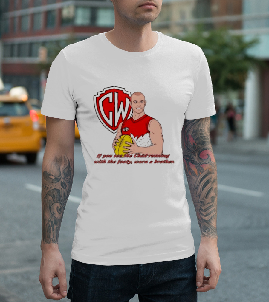The Chad Running Footy Warn A Brother CW AFL T-Shirt