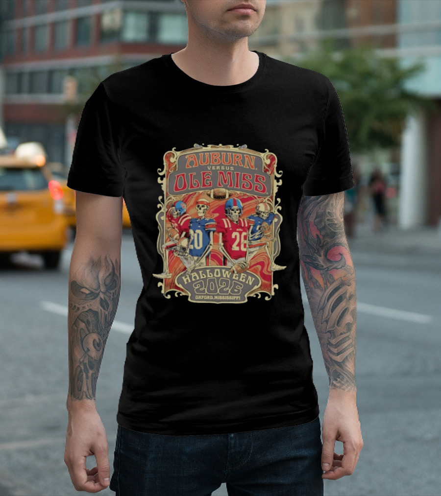 Auburn Versus Ole Miss Halloween 2026 Oxford Mississippi Football Skeletons T-Shirt