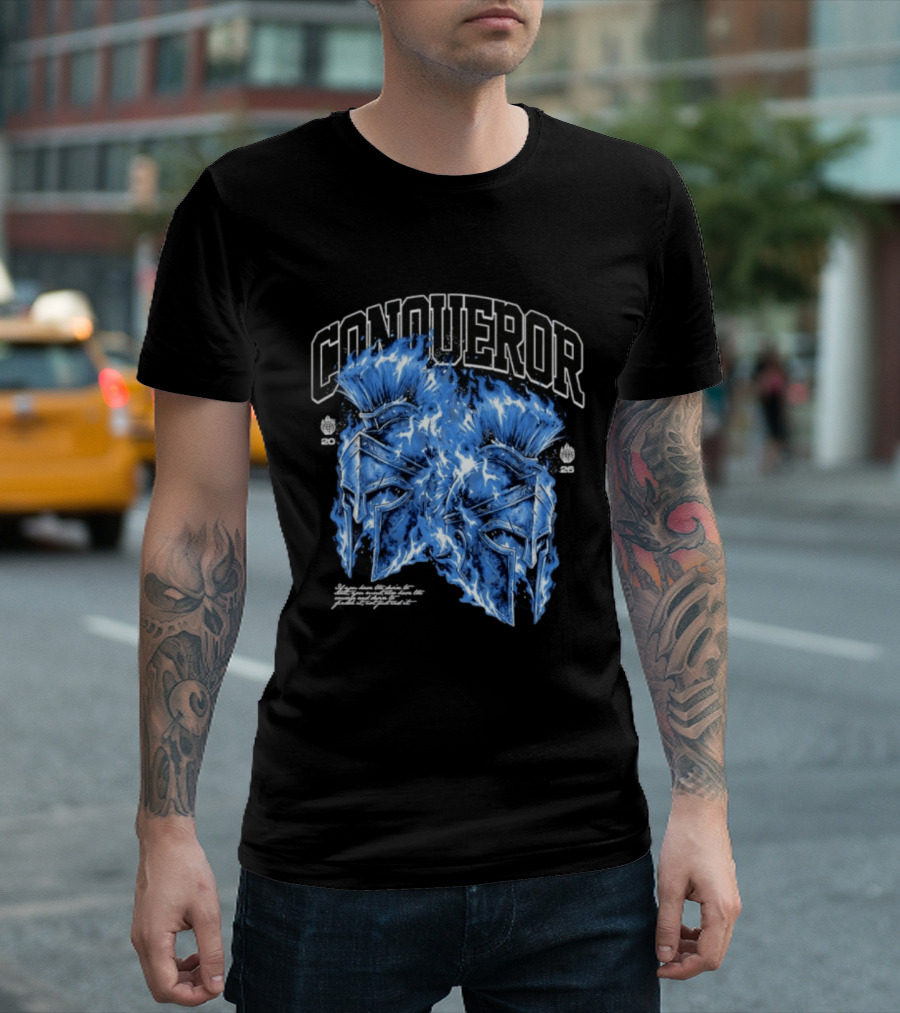 Conqueror Spartan Helmets Blue Fire Blaze T-Shirt