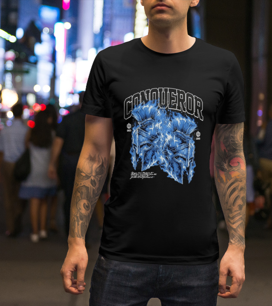 Conqueror Spartan Helmets Blue Fire Blaze T-Shirt