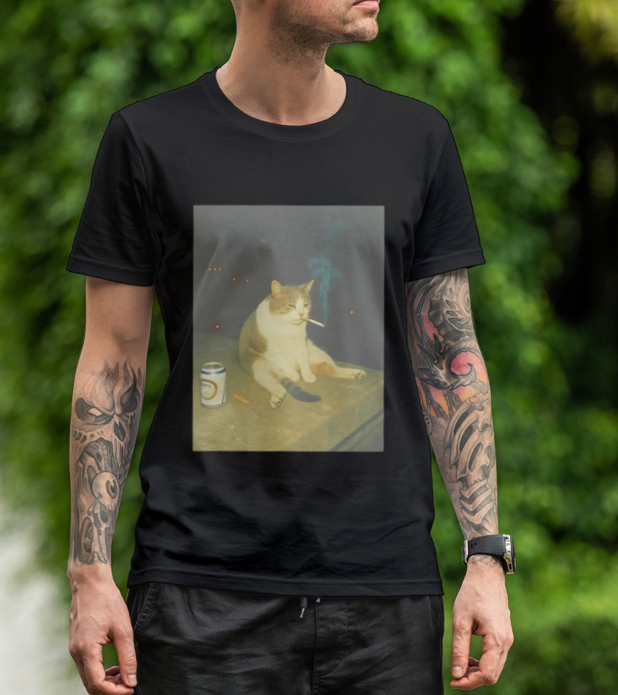 Depressed Cat Smoking Cigarette Meme With Beer Can T-Shirt