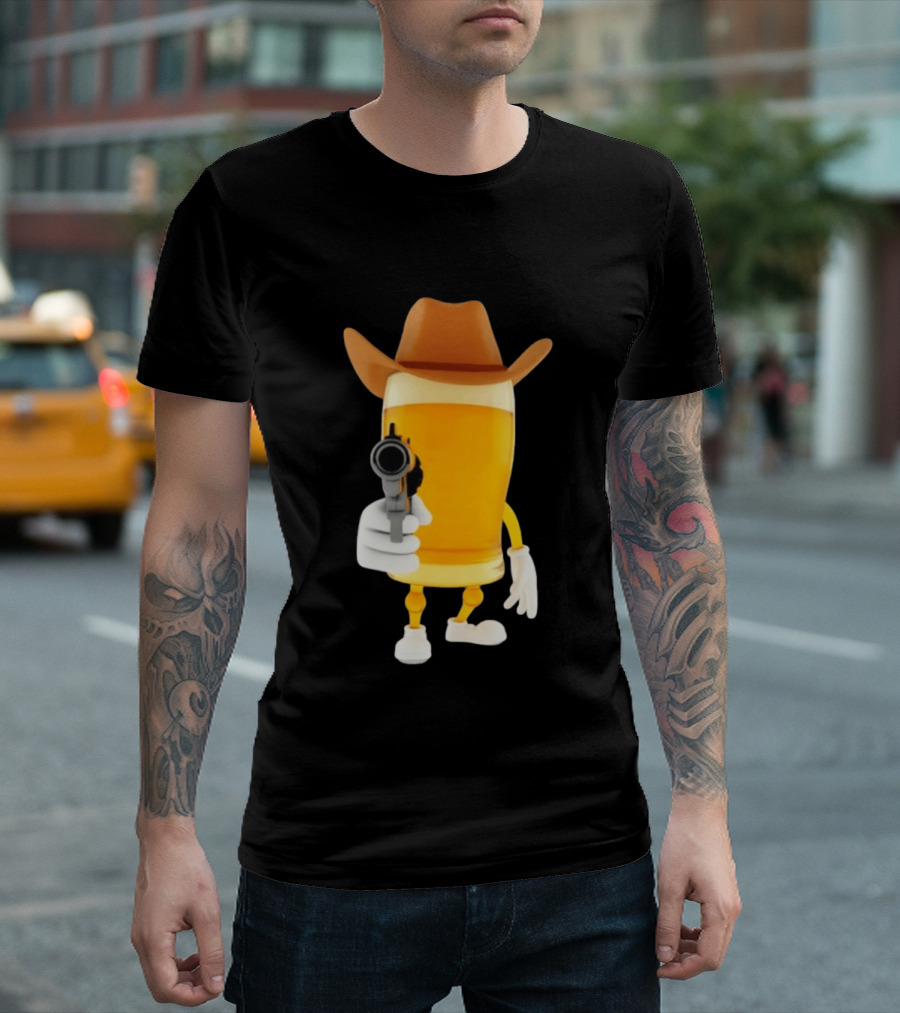 Cowboy Beer Glass With Gun Meme T-Shirt