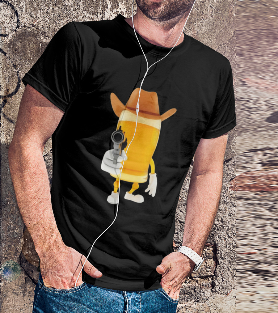 Cowboy Beer Glass With Gun Meme T-Shirt