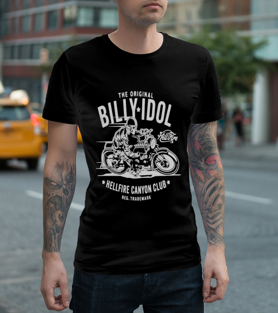 The Original Billy Idol Hellfire Canyon Club Trademark Motorbike Rider T-Shirt