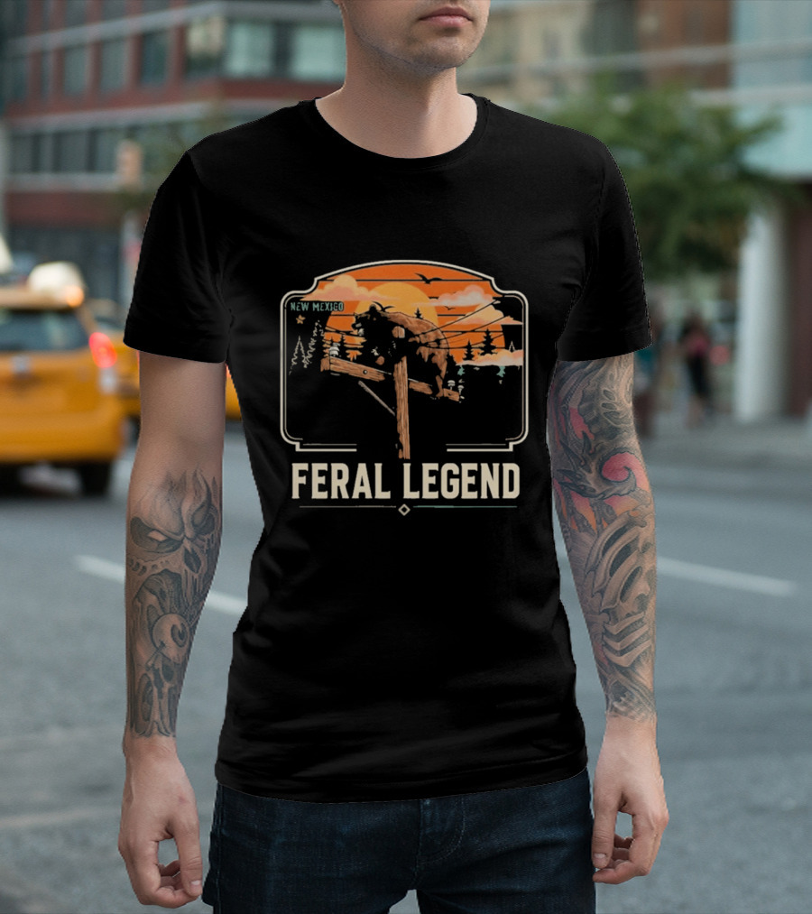Feral Legend New Mexico Bear Climbs Light Pole Sunset Scene T-Shirt