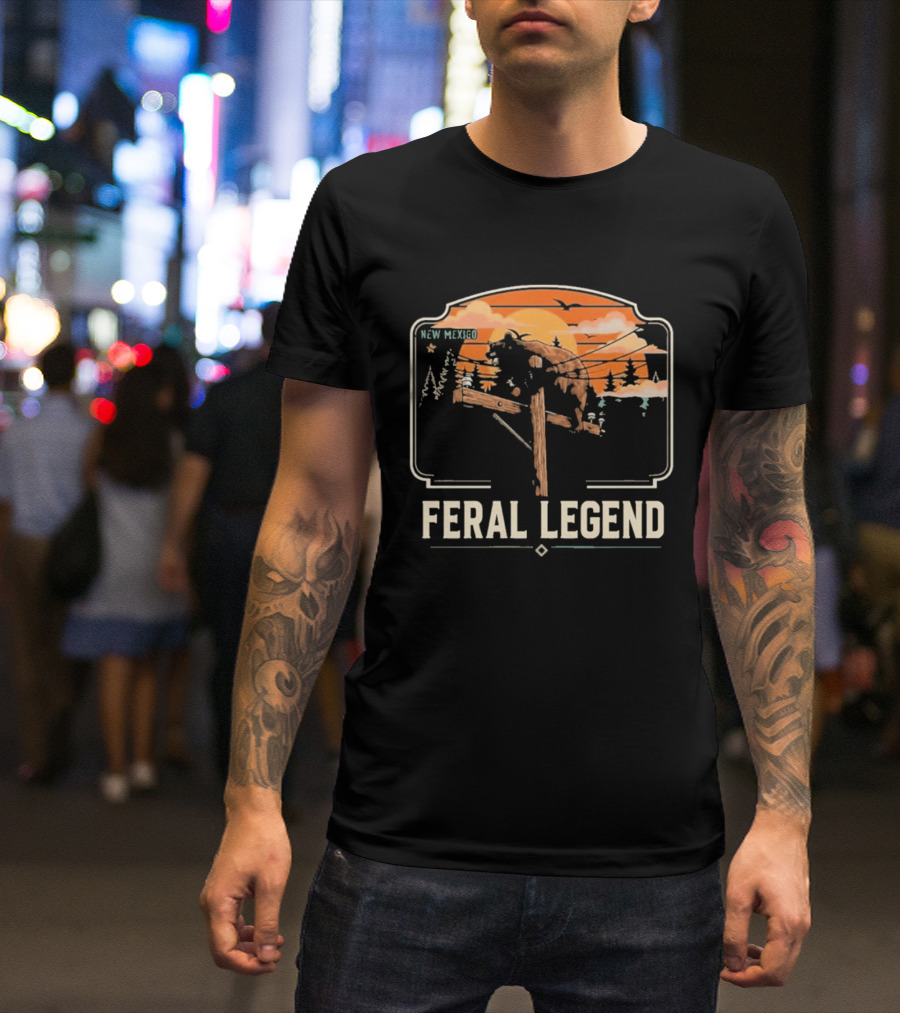 Feral Legend New Mexico Bear Climbs Light Pole Sunset Scene T-Shirt