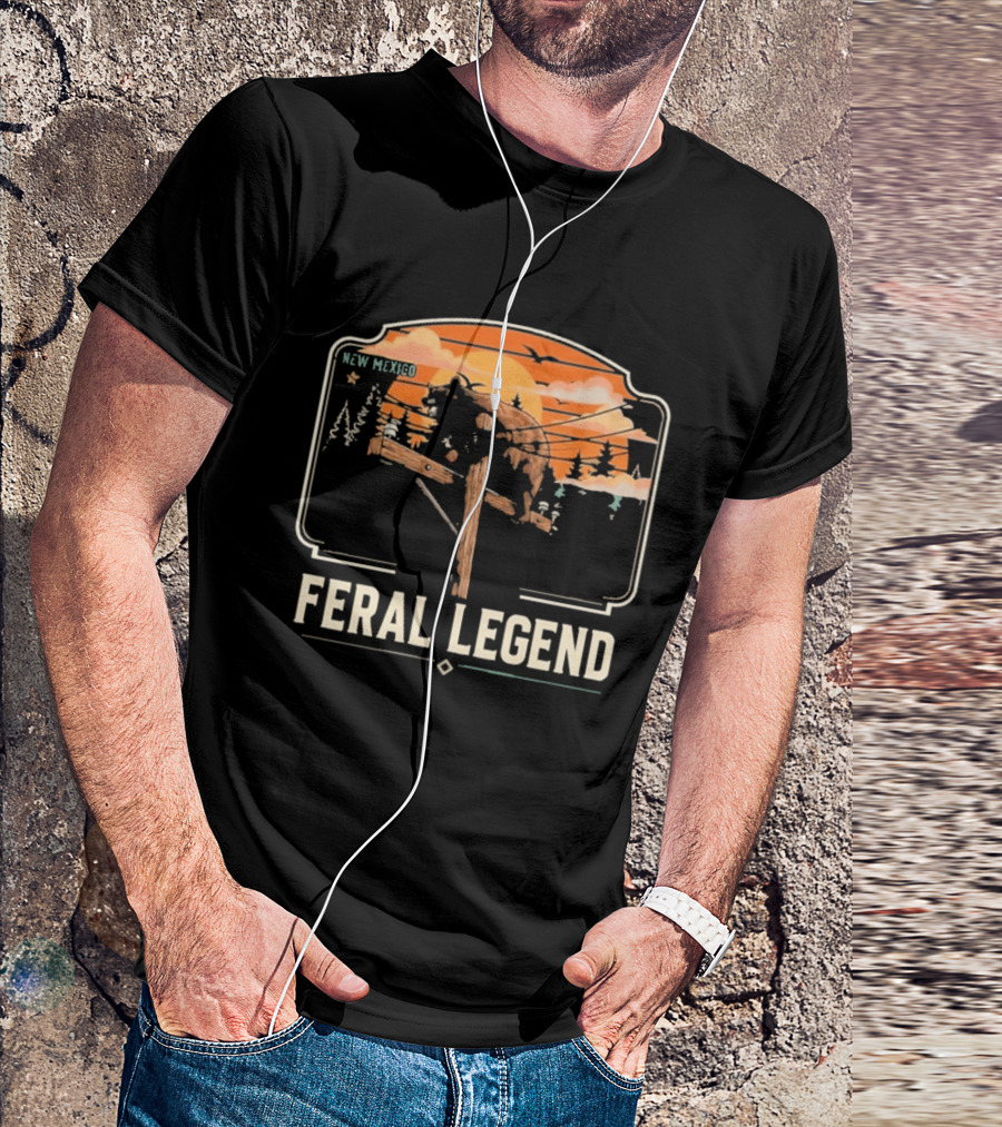 Feral Legend New Mexico Bear Climbs Light Pole Sunset Scene T-Shirt